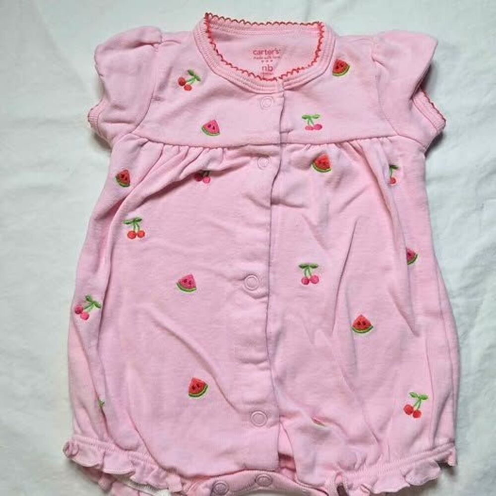 Vintage Carter's baby girl pink romper cherries watermelon Newborn